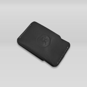 Portatarjeta de cuero con logotipo motorola en cuño seco