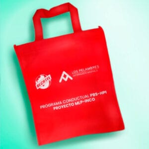 Bolsa TNT roja con los logotipos estampados blancos de Bechtel