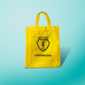 Bolsa TNT amarilla con logotipo estampado en negro de Instituto tecnológico