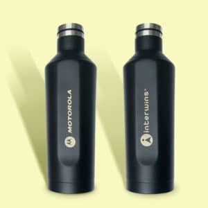 Botella negra metálica ocn logotipo grabado en láser Motorola e Interwins