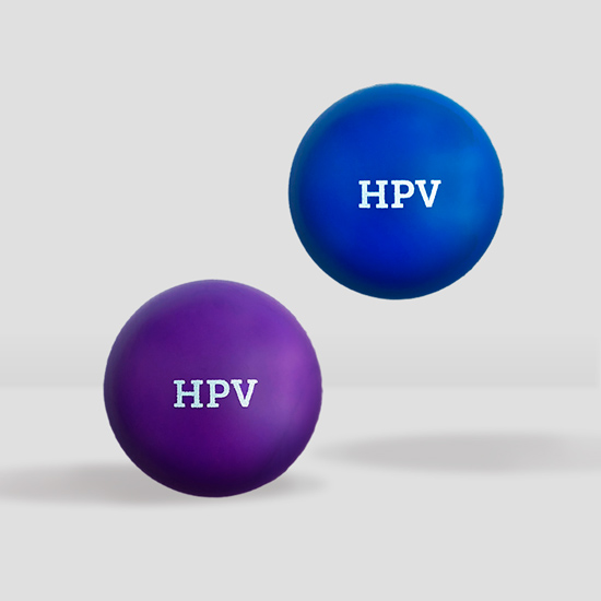 Pelota anti stress azul y morada HPV