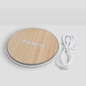 Cargador inalámbrico de bambú con logotipo genesys