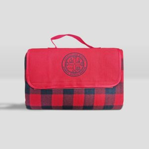 Manta de picnic rojo con negro con logo de colegio san benito