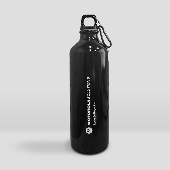 Botella de aluminio 750ml negro con logotipo Motorola Solutions