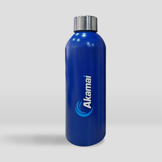 Botella de Aluminio Mate 750ml azul con logo Akamai