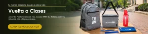 Banner Blog Vuelta a Clases, mochila, cooler, botella y estuche con accesorios