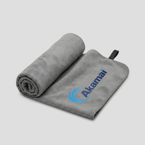 Toallon-Toallagrande de microfibra gris con logo impreso Akamai