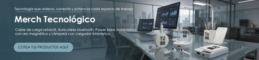 Banner Blog Merch Tecnológico, audífonos, auriculares, power bank, Lámpara
