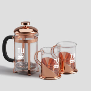 Set de Cafetera Francesa y Tazas de Cobre