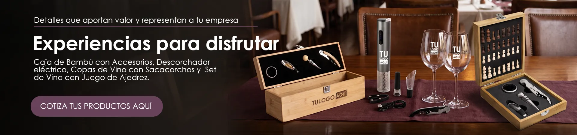 Banner Bolg Especial Tablas Caja de Bambú con Accesorios, Descorchador eléctrico, Copas de Vino con Sacacorchos y Set de Vino con Juego de Ajedrez.